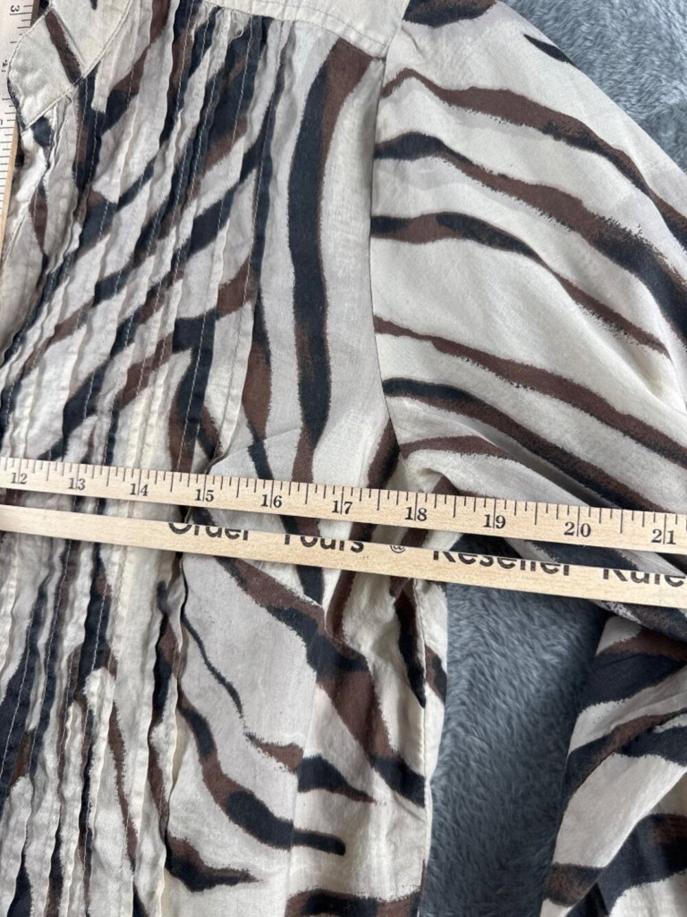 Womens Style & Co Zebra Print Button-Front Blouse M 100% Cotton Brown/Beige 3/4 - Picture 7 of 11